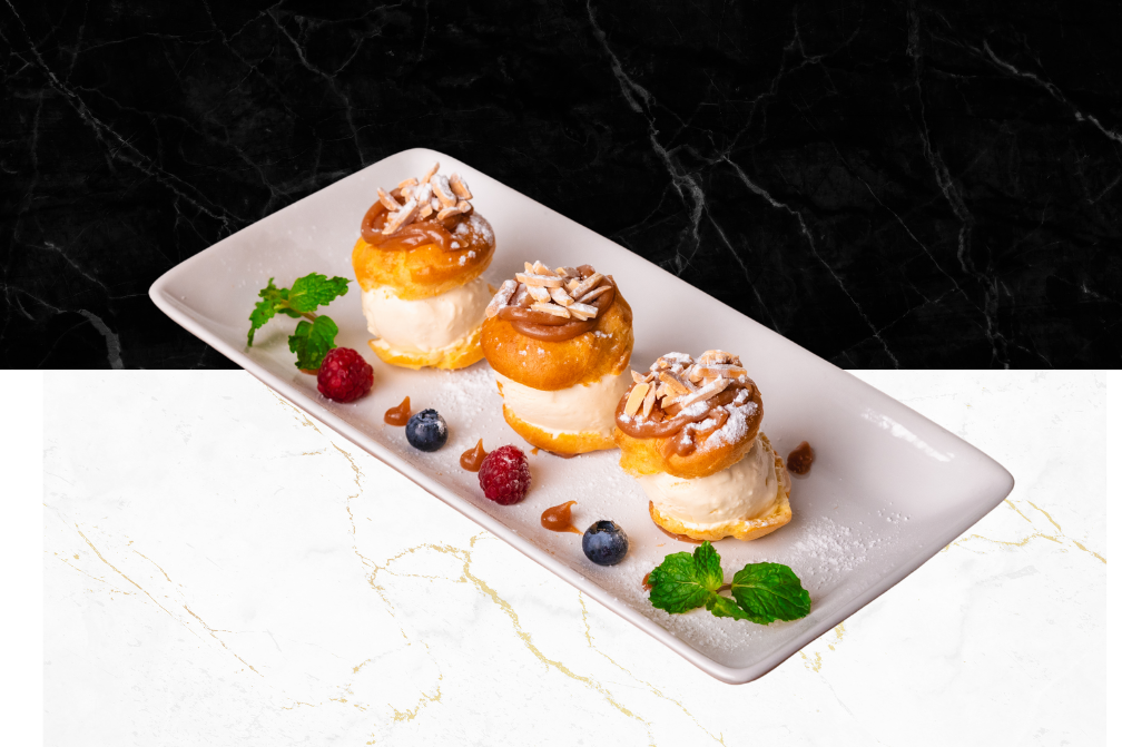 Le V Restaurant Patong Seaview French Restaurant in Patong, Phuket 83150 Thailand Vanilla Bourbon Profiteroles With Salted Caramal Sauce